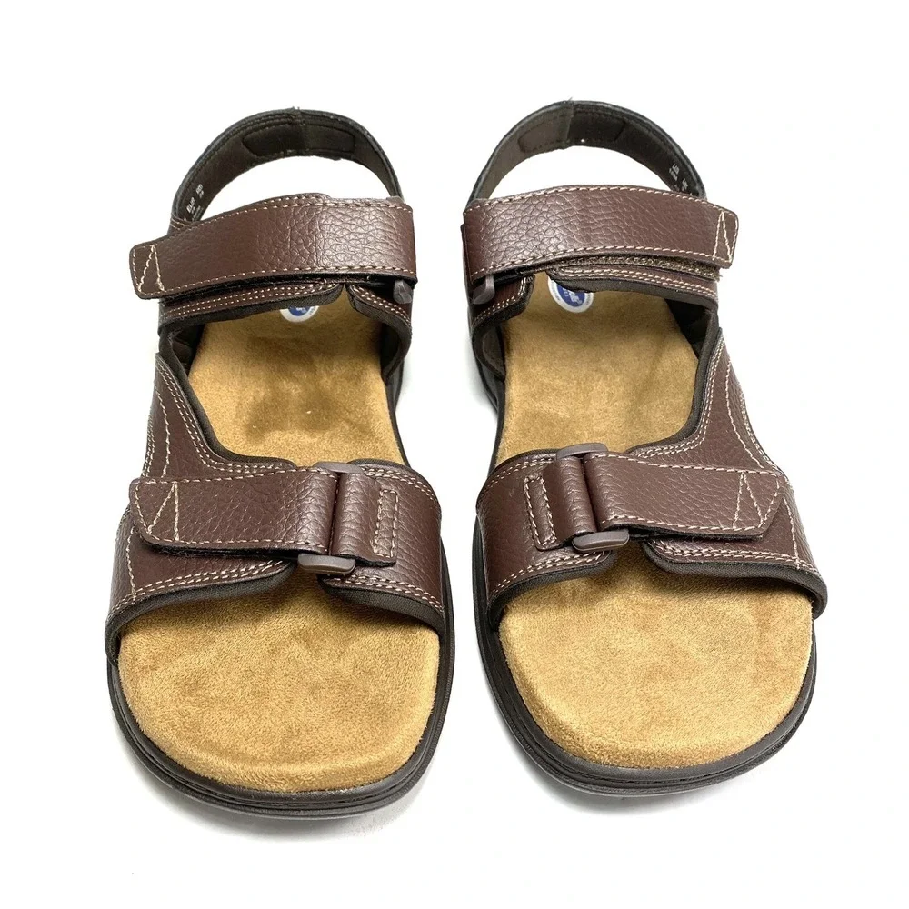 Dr. Scholl's Penn Mens Brown Leather Adjustable Sandals Ankle Strap Comfort 10 M